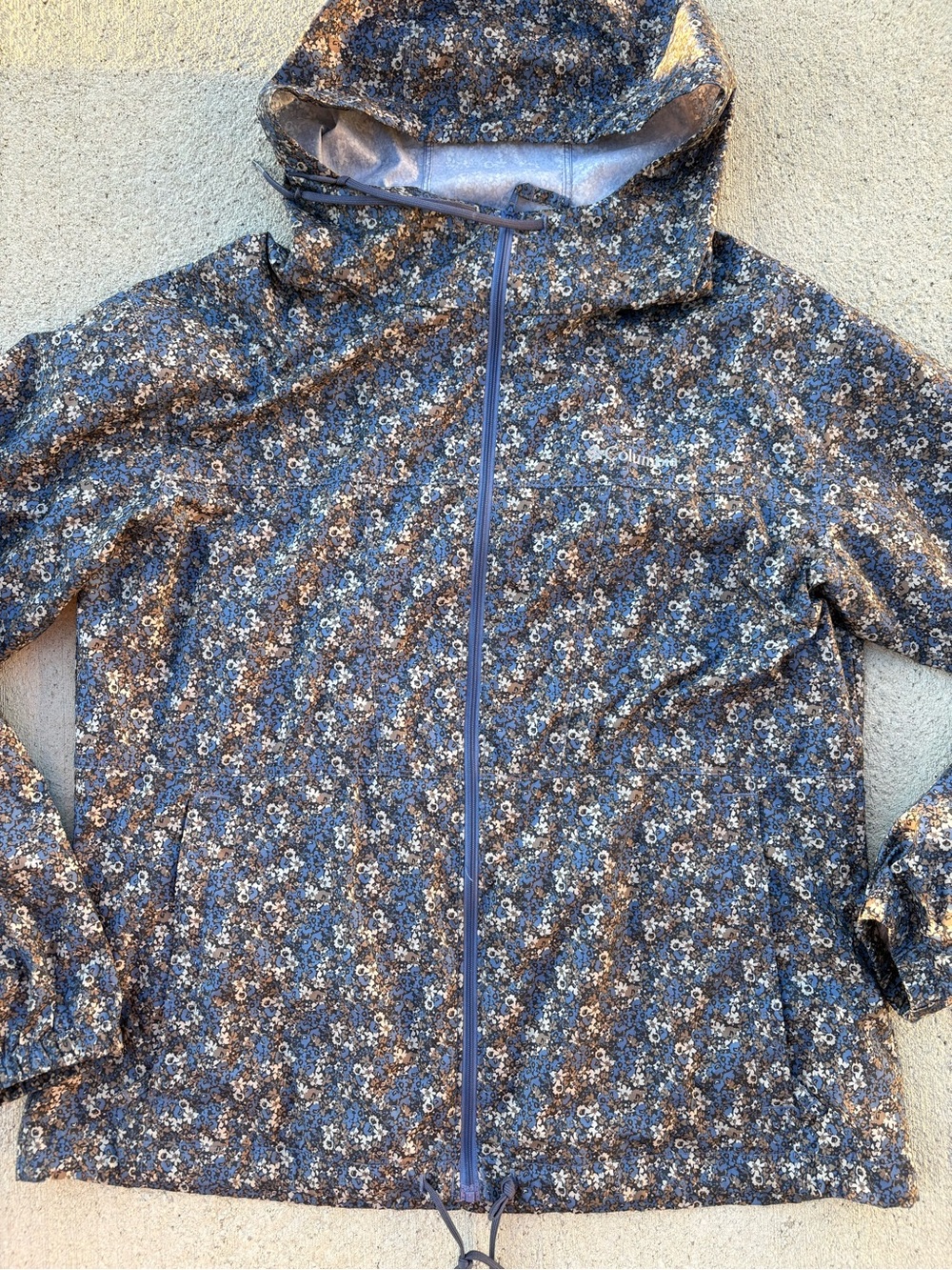 Columbia Blue and Brown Floral Hooded Shell Jacket